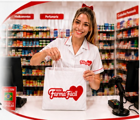 Atendente da FarmaFácil preparando um pedido